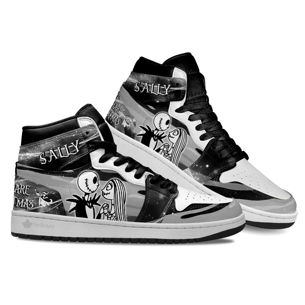 Jack and Sally Characters Silhouette J1s Sneakers Custom PT10