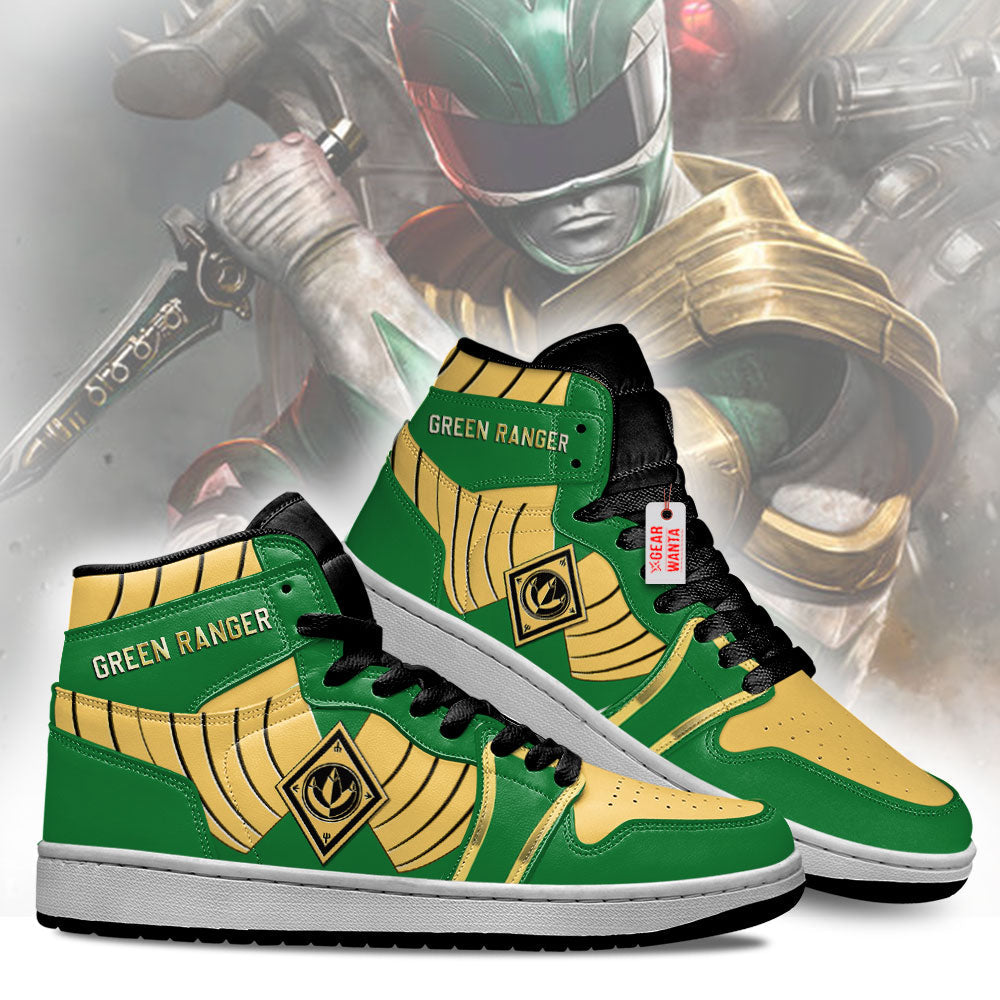 Green Ranger Mighty Morphin Power Rangers J1s Sneakers Custom TT12