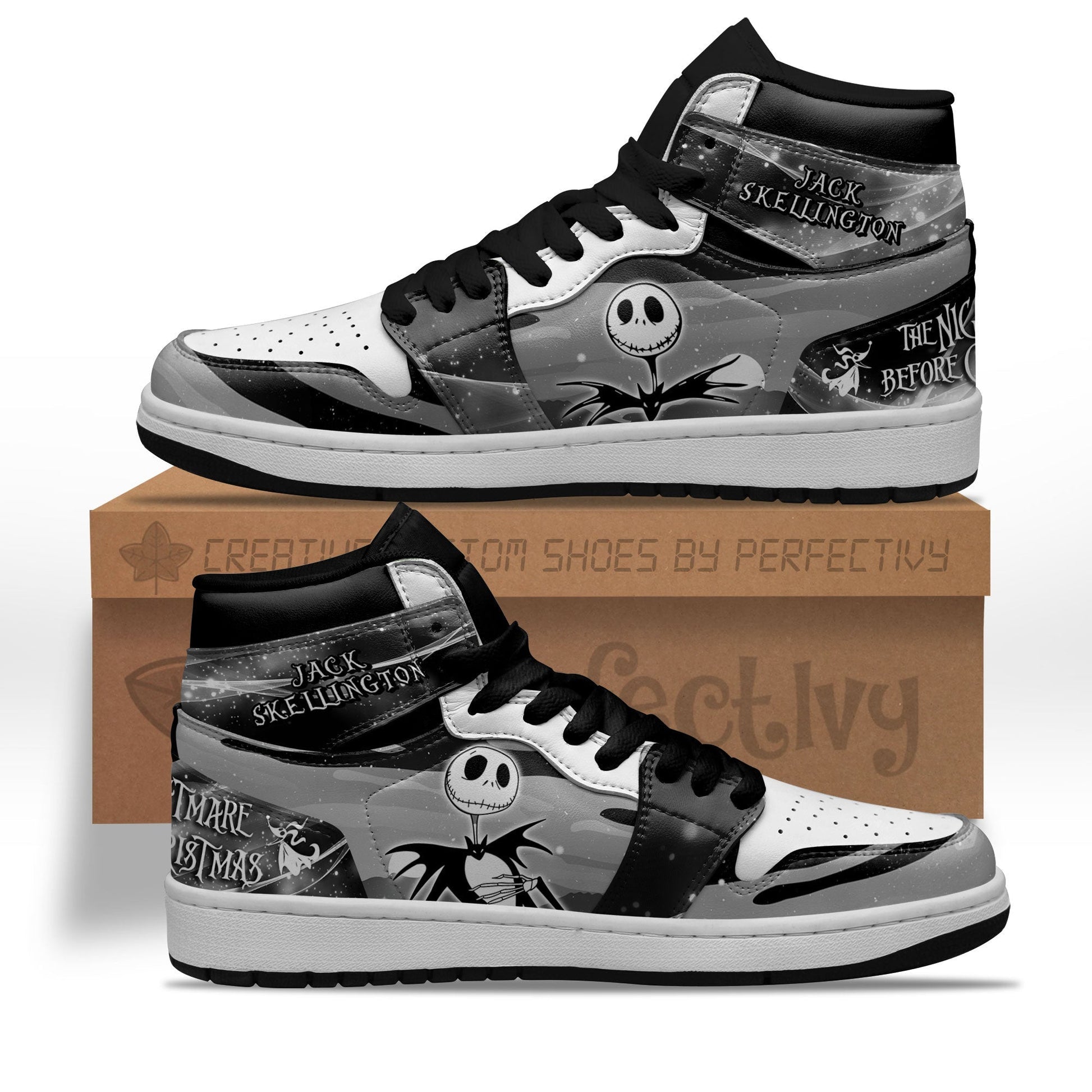 Jack Skellington Characters Silhouette J1s Sneakers Custom PT10