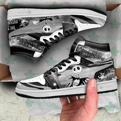 Jack Skellington Characters Silhouette J1s Sneakers Custom PT10