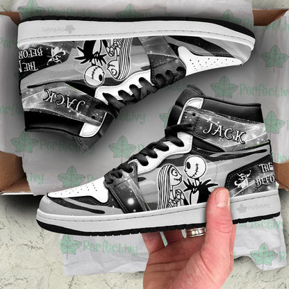 Jack and Sally Characters Silhouette J1s Sneakers Custom PT10
