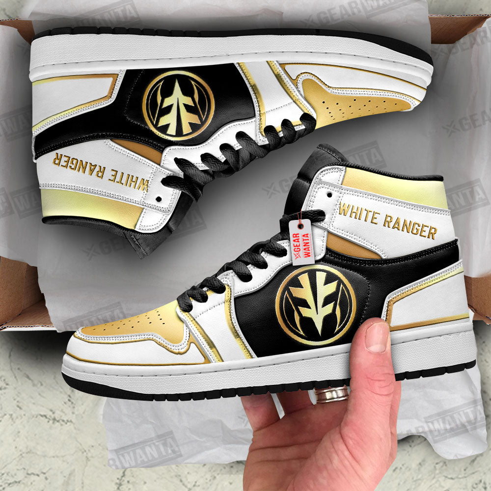 White Ranger Mighty Morphin Power Rangers J1s Sneakers Custom TT12