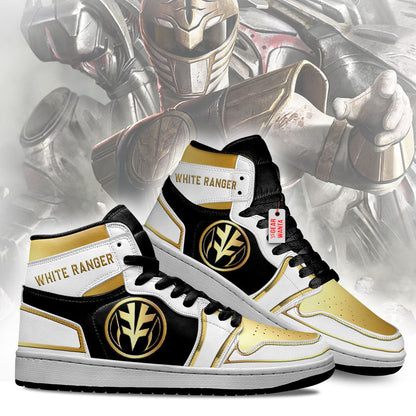 White Ranger Mighty Morphin Power Rangers J1s Sneakers Custom TT12